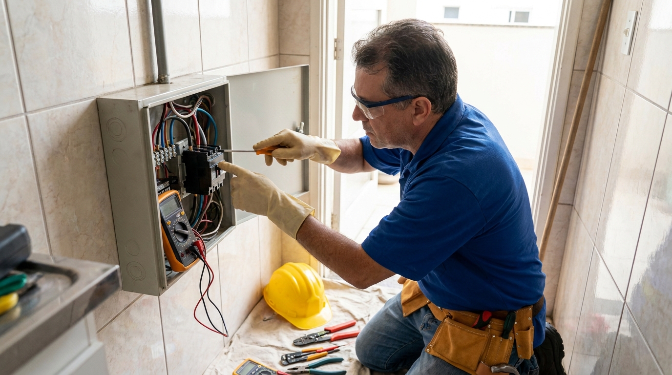 Eletricista instalando disjuntor em João Pessoa‑PB