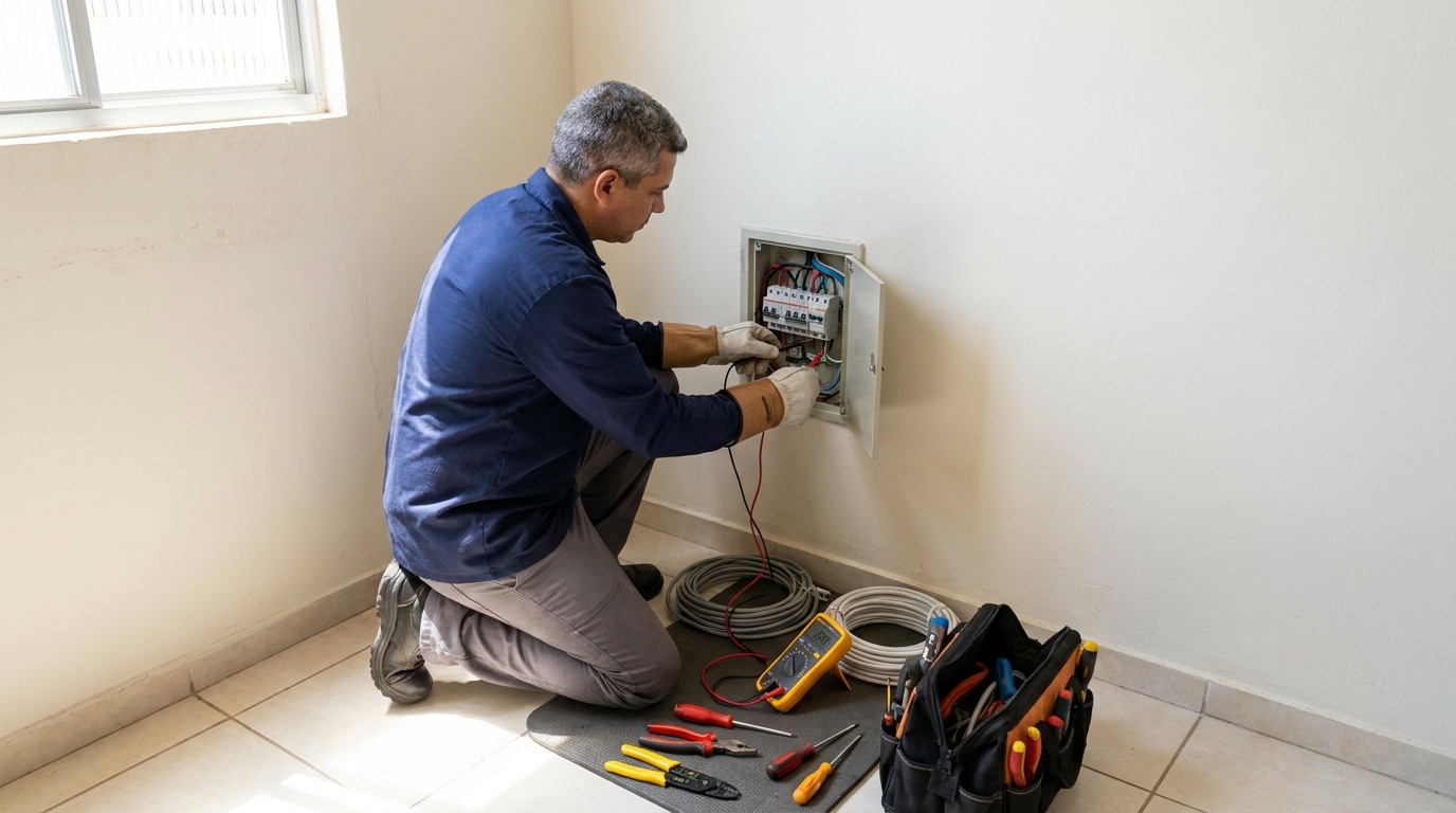 Eletricista realizando manutencao em João Pessoa‑PB